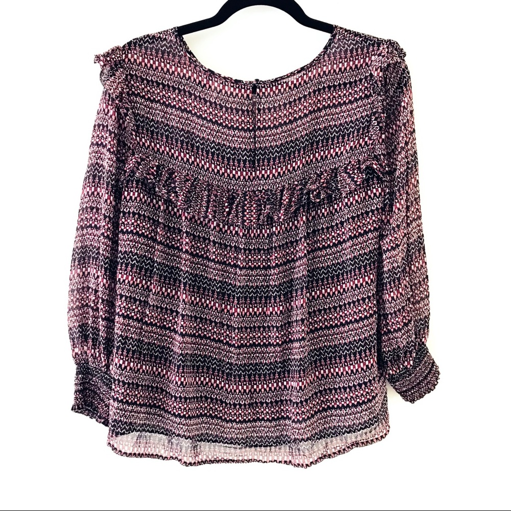 Joie Patterned Silk Ruffle Blouse - image 2
